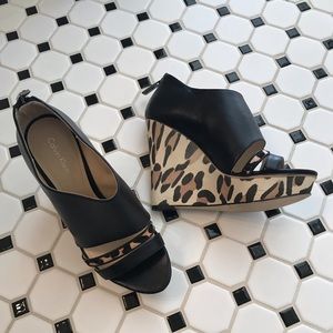 Calvinklein leopard wedge heel